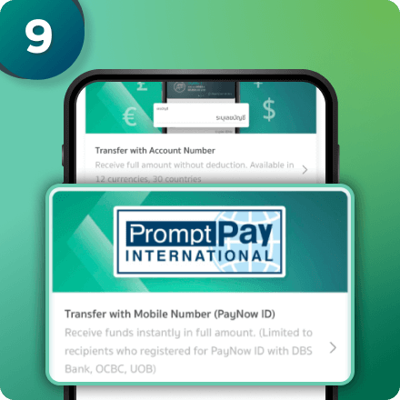 There are three channels available for Singapore. Choose “Transfer with Mobile Number” (PayNow ID)